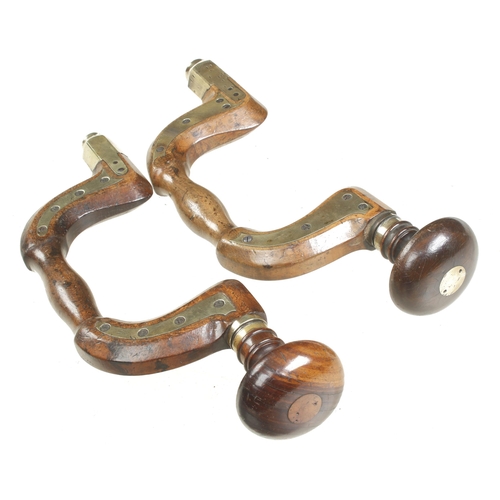 42 - Two brass plated button pad beech braces, one button requires attention G