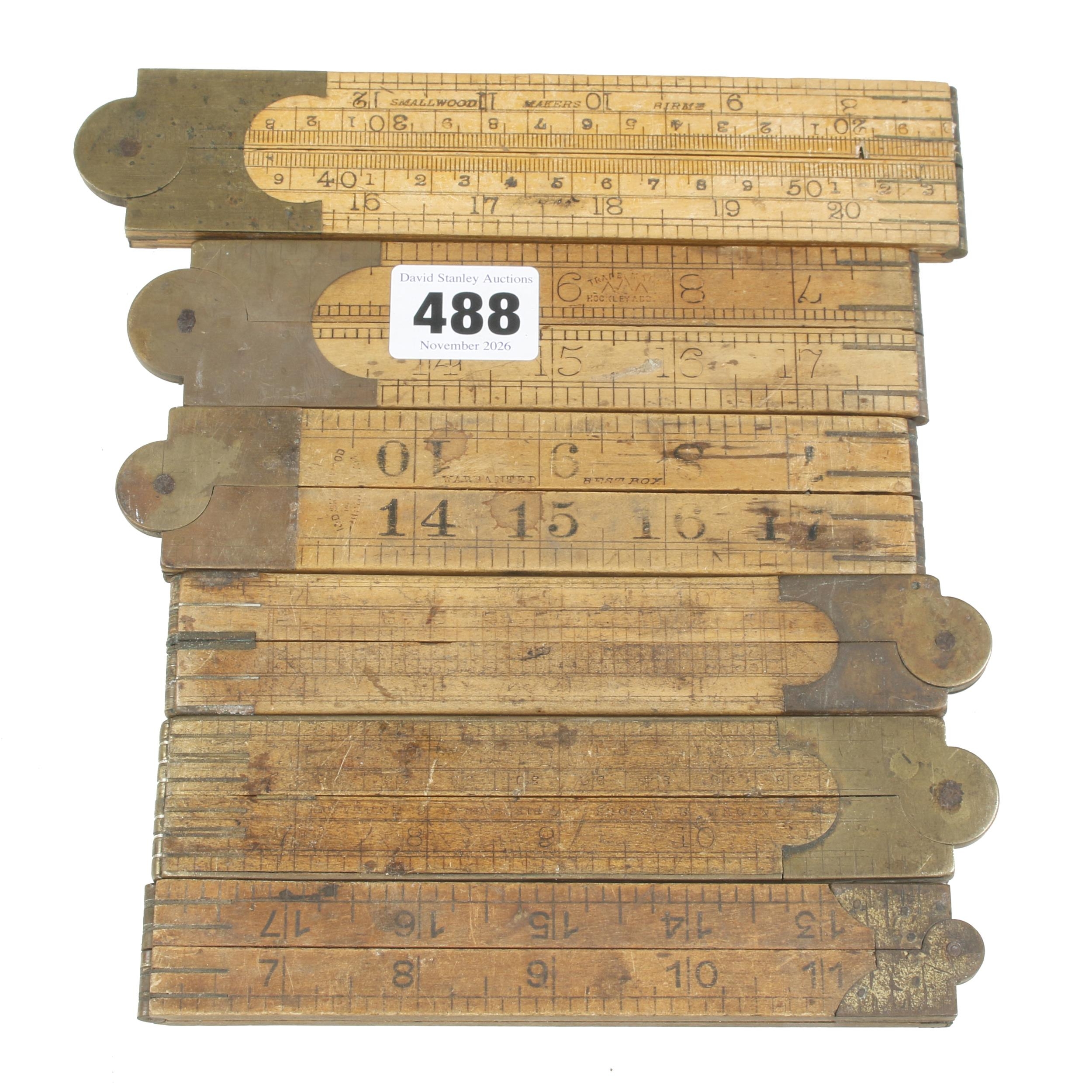 Six 2' four fold boxwood rules by PRESTON, SMALLWOOD etc G