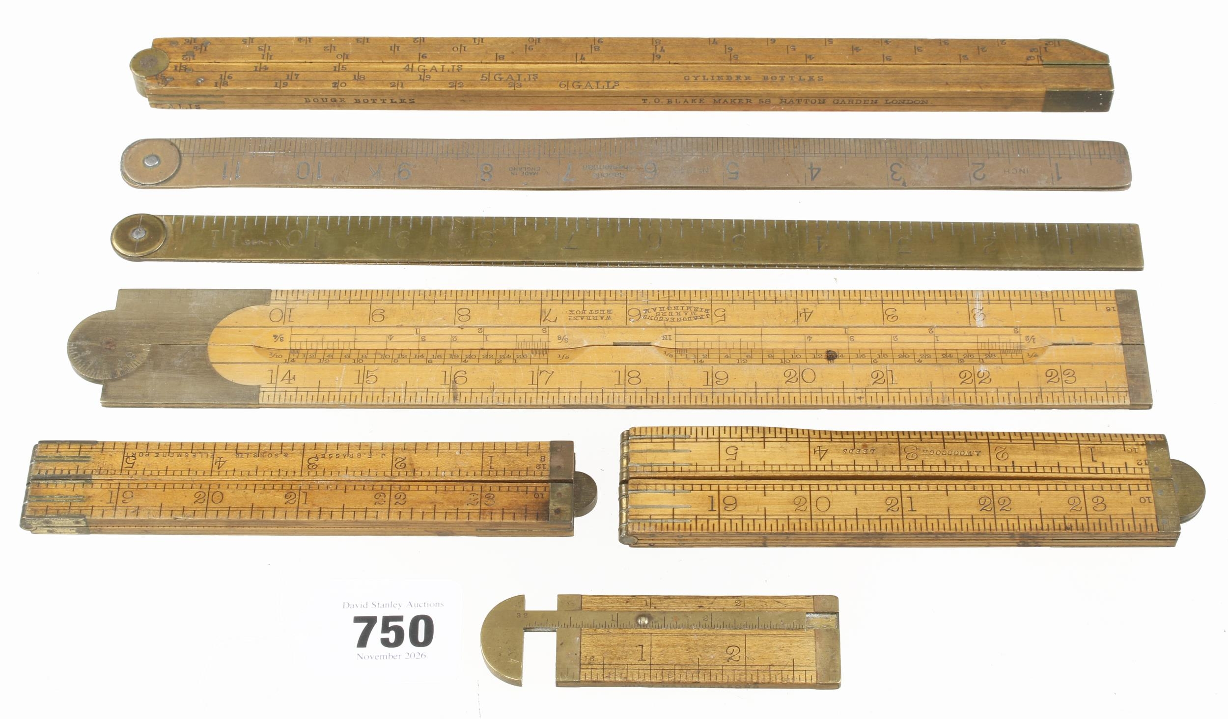 A boxwood dip rule by BLAKE London, a rope gauge and 5 other folding ...