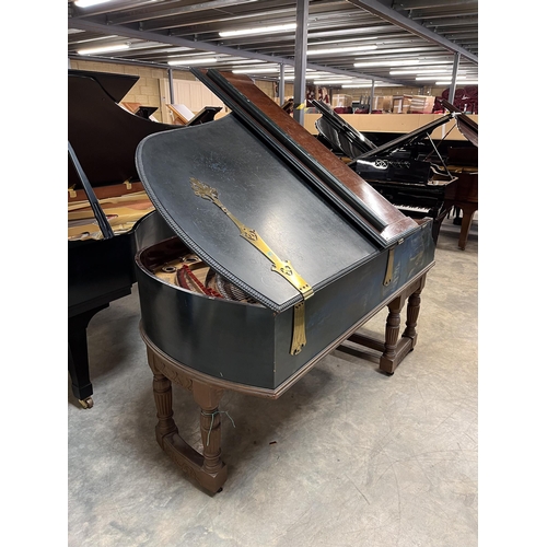 12 - Blüthner (c1886)A grand piano in a carved mahogany and blue painted case, raised on 3 sets of dual t... 