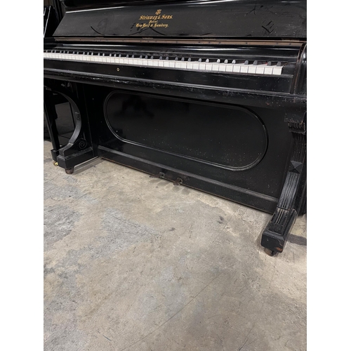 37 - Steinway (c1891)An upright piano in an ebonised case; together with a stool. IRN: HXWCNZAH