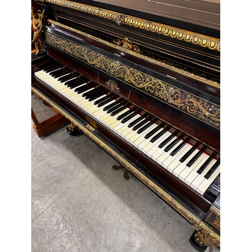 50 - Erard (c1851)An Art cased upright piano in a rosewood and brass Boulle case, decorated with foliate ... 