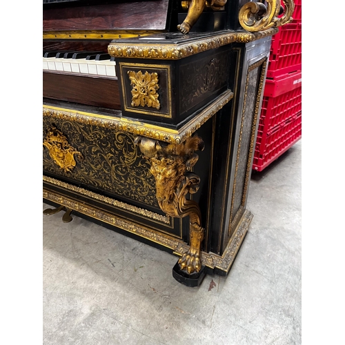 50 - Erard (c1851)An Art cased upright piano in a rosewood and brass Boulle case, decorated with foliate ... 
