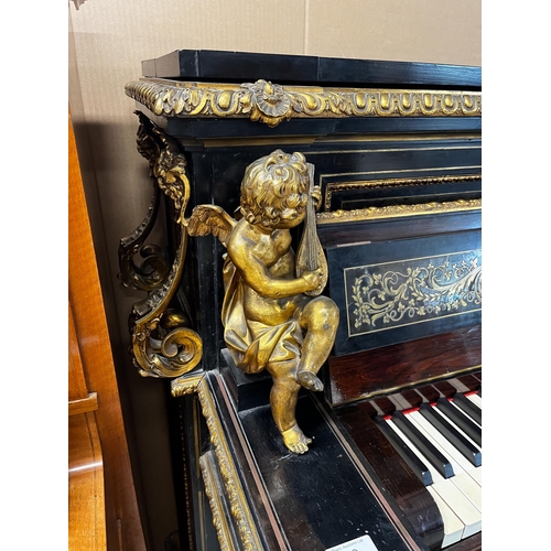 50 - Erard (c1851)An Art cased upright piano in a rosewood and brass Boulle case, decorated with foliate ... 