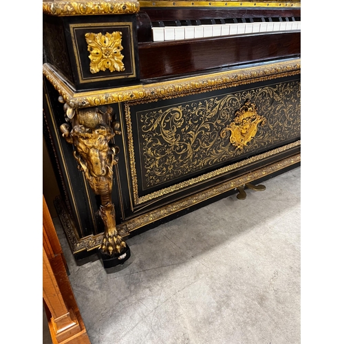 50 - Erard (c1851)An Art cased upright piano in a rosewood and brass Boulle case, decorated with foliate ... 