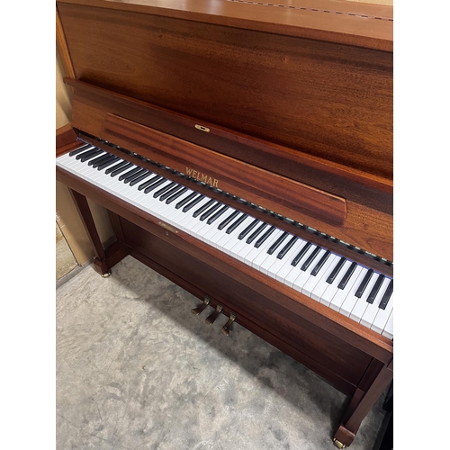 58 - Welmar (c1998)An upright piano in a traditional satin mahogany case; together with a stool.