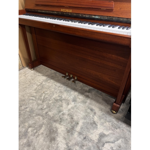 58 - Welmar (c1998)An upright piano in a traditional satin mahogany case; together with a stool.