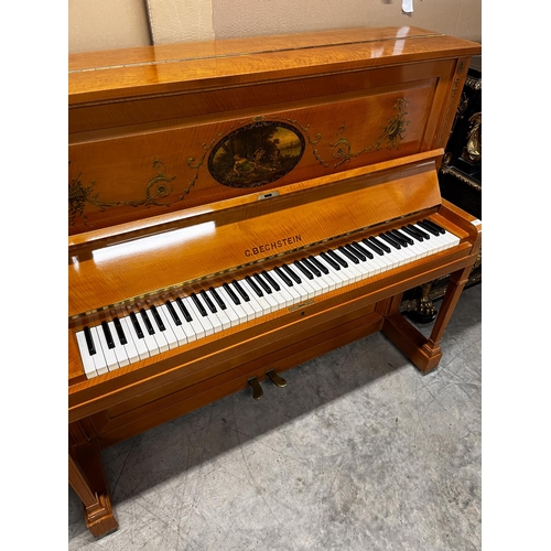 73 - Bechstein (c1908)A Model 9 upright piano in a painted satinwood case, decorated with classical scene... 