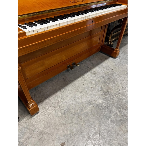 73 - Bechstein (c1908)A Model 9 upright piano in a painted satinwood case, decorated with classical scene... 