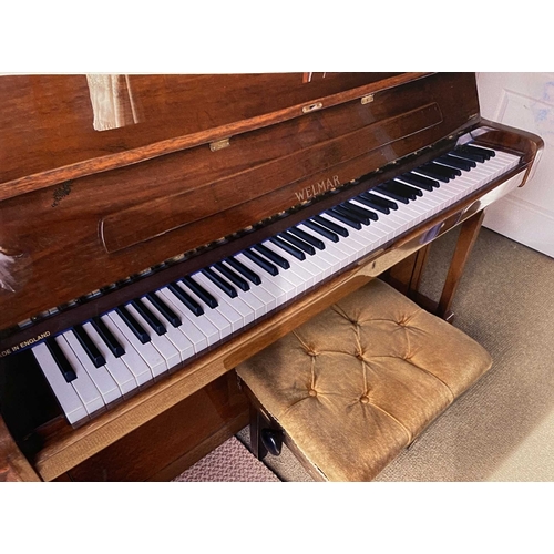 63 - Welmar (c1980s)An upright piano in a traditional bright mahogany case; together with a stool.