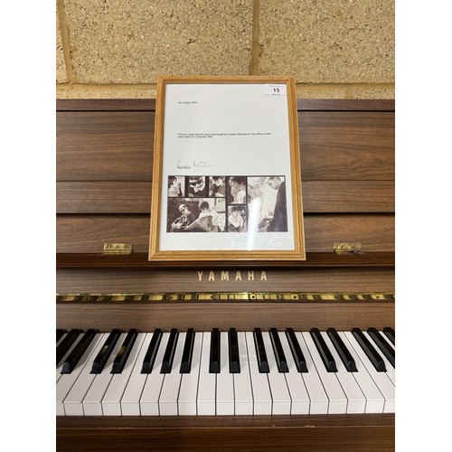 15 - Yamaha (c1996)A Model E108 upright piano in a walnut case; once the property of Paul Arthurs of Oasi... 