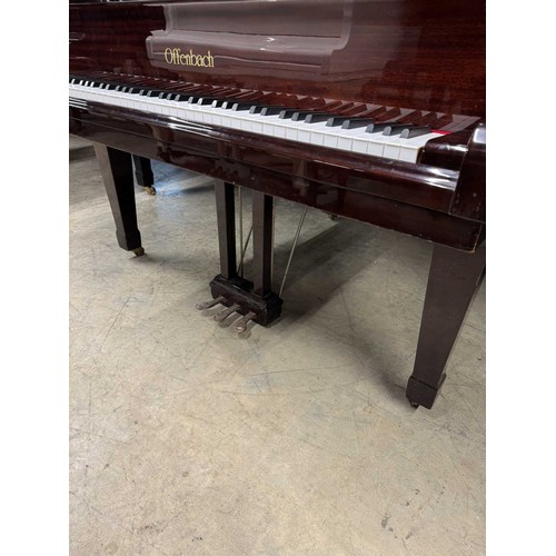 72 - Offenbach by DaewooA recent 4ft 8in grand piano in a bright mahogany case on square tapered legs; to... 