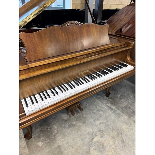 123 - Feurich (c1975)A 5ft 6in grand piano in a walnut case on cabriole legs; together with a stool.