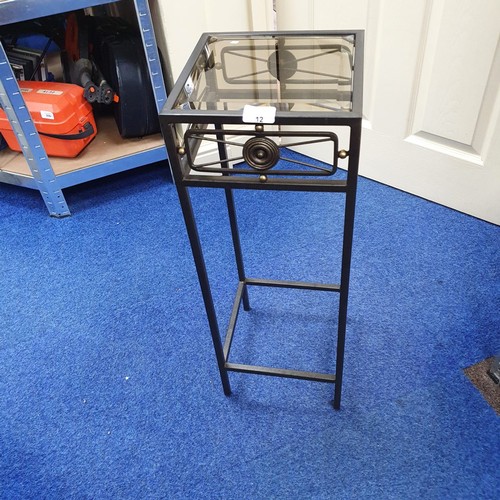 12 - Beveled Top Glass and Metal Plant Stand.