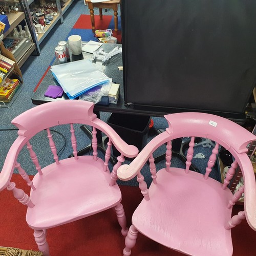 40 - 2 Painted Pink Pine Chairs.