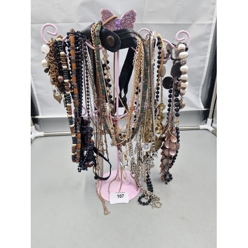 107 - Fashion and Vintage Jewelry to Include Necklaces, Bracelets Etc. (stand Not Included)