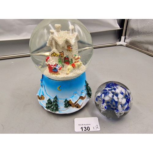 130 - Christmas Musical Snow Globe and A Glass Paperweight.