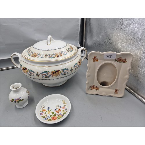 200 - Massive Vintage Aynsley Banquet Lidded Tureen, Mason Picture Frame and 2 Cottage Garden Items.