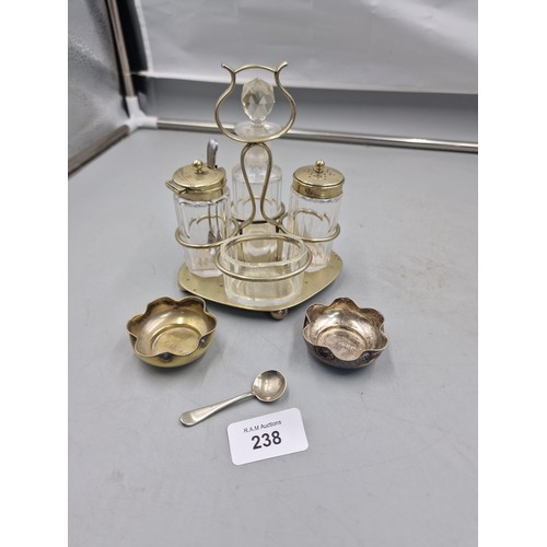 238 - Vintage EPNS Condiment Set, 2 Small Dishes And A Spoon.