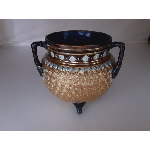 55 - Doulton Lambeth Cauldron Pot. 3 Feet and Handles. Dated 1882/1901 Pattern Number 1904