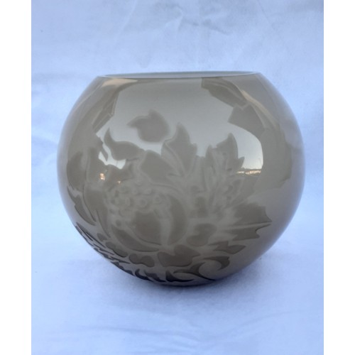 62 - Art Glass Bowl with Floral Etching in Beige with white Interior