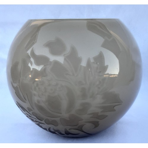 62 - Art Glass Bowl with Floral Etching in Beige with white Interior