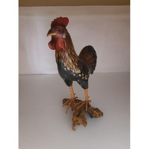 74 - Fabulously Carved Wooden Cockerel - Hand Painted. 37cm High.