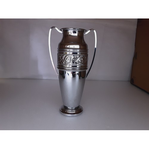 168 - Chrome Twin Handled Vase 25cm high.