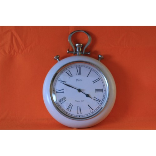 2 - Pocket Watch Wall Clock - White & Chrome - WO