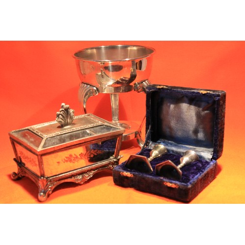 30 - Silver Plated Jewellery Box (AF), Pair of Candlesticks & Planter