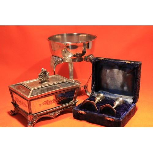 30 - Silver Plated Jewellery Box (AF), Pair of Candlesticks & Planter