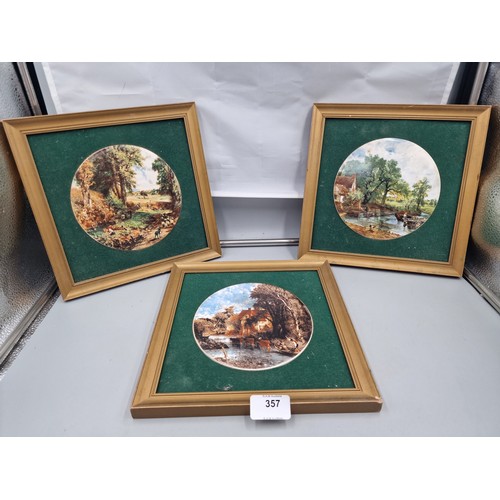 357 - 3 Framed Staffordshire Plaques.