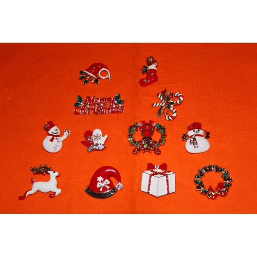 375 - 12 Enamelled Christmas Brooches