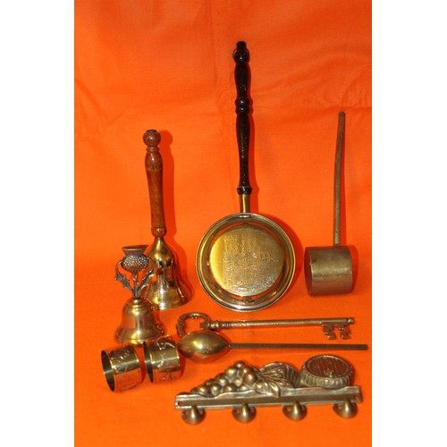 386 - A Collection Of Brass To Include Bell, Bedpan and Key.