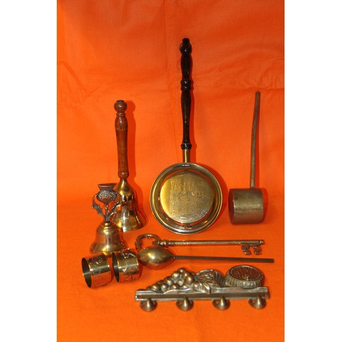 386 - A Collection Of Brass To Include Bell, Bedpan and Key.