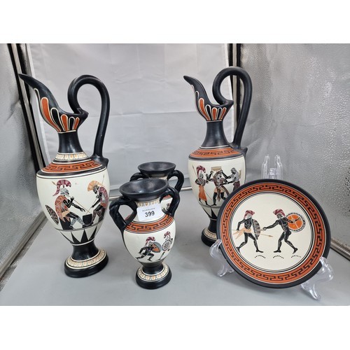 399 - Hand Made Greek Pottery x5 To Inc 2x 12