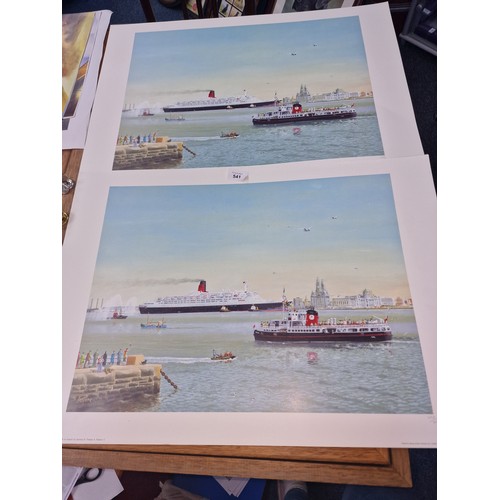 541 - Thomas A Fallows Ltd Edition Print Mersey - Cunard Celebration 1990 x2