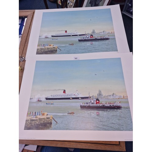 543 - Thomas A Fallows Ltd Edition Print Mersey - Cunard Celebration 1990 x2