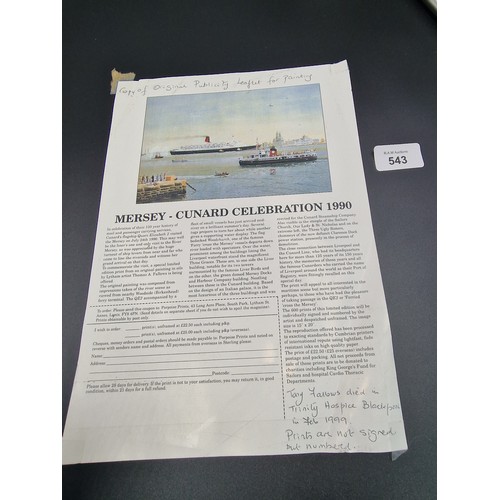 543 - Thomas A Fallows Ltd Edition Print Mersey - Cunard Celebration 1990 x2