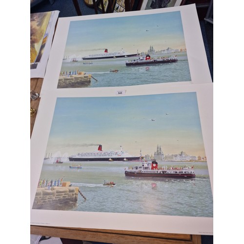 545 - Thomas A Fallows Ltd Edition Print Mersey - Cunard Celebration 1990 x2