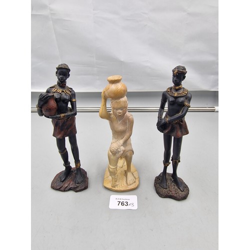 763 - African Soapstone Figure and 2 Other Tribal Figures.