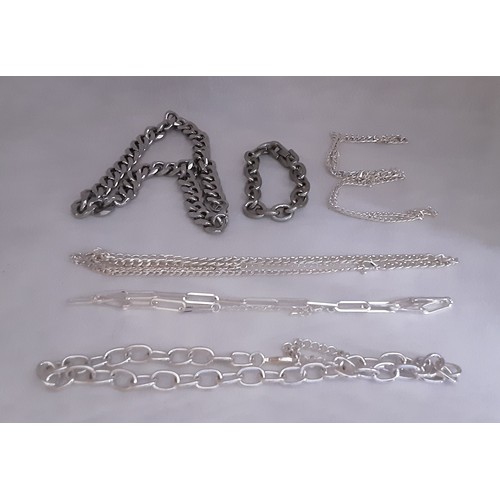 809 - 5 Chain Necklaces and A Silver Tone Bracelet.