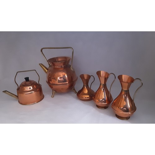 814 - Collection Of 4 Copper Jugs and A Copper Kettle.