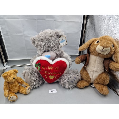 842 - Large Me To You Christmas Teddy, Peter Rabbit Teddy and A Shudehill Bear.