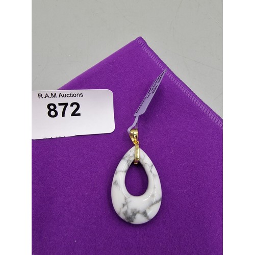 872 - 20ct White Howlite Gold Tone Sterling Silver Pendant With Cert Of Auth.