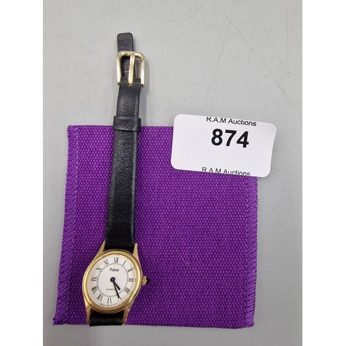 874 - Ladies Pulsar Quartz Leather Strapped Watch.