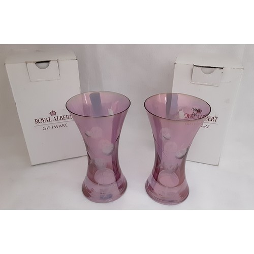 1005 - Pair Of Royal Albert Crystal Vases In Pink Boxed