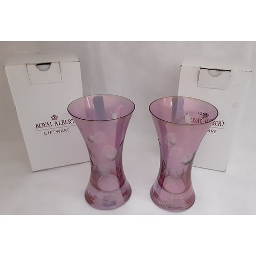 1005 - Pair Of Royal Albert Crystal Vases In Pink Boxed