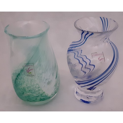 1009 - 2 Caithness Glass Vases - Green and Blue 11cm High