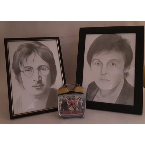 1016 - Beatles Alarm Clock and Pictures Of John Lennon and Paul McCartney